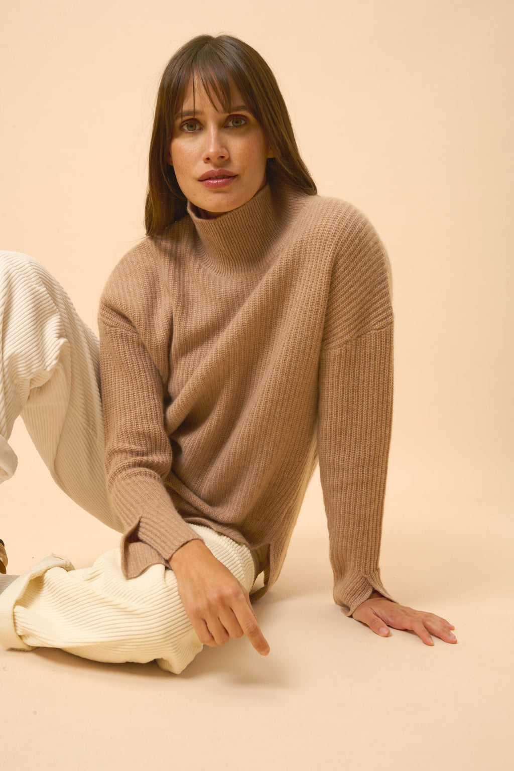 Jersey Cuello Vuelto 4 Hilos - Louise - Camel Jaspeado
