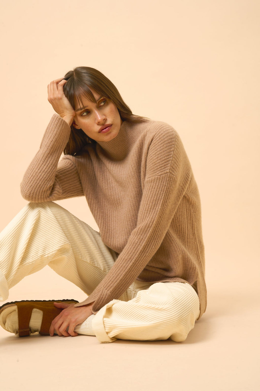 Jersey Cuello Vuelto 4 Hilos - Louise - Camel Jaspeado