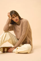 Jersey Cuello Vuelto 4 Hilos - Louise - Camel Jaspeado
