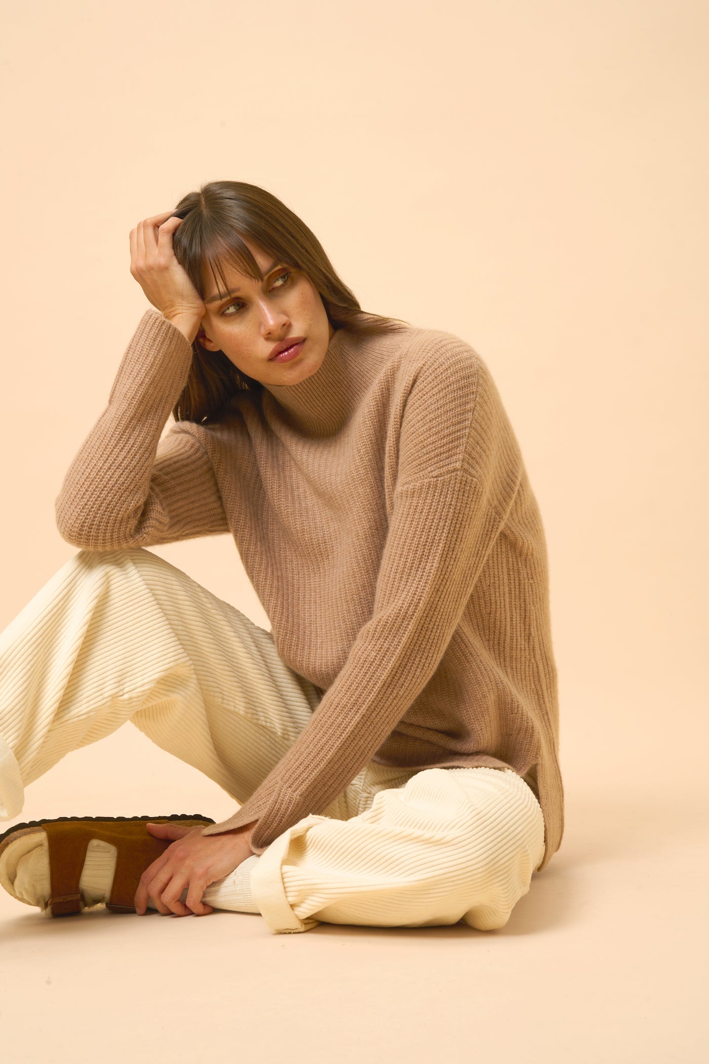 Jersey Cuello Vuelto 4 Hilos - Louise - Camel Jaspeado