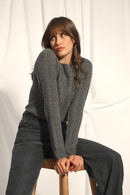 Pull Col Rond 4 Fils Alice - 100% Cachemire 4 Fils - Anthracite Chiné - Femme