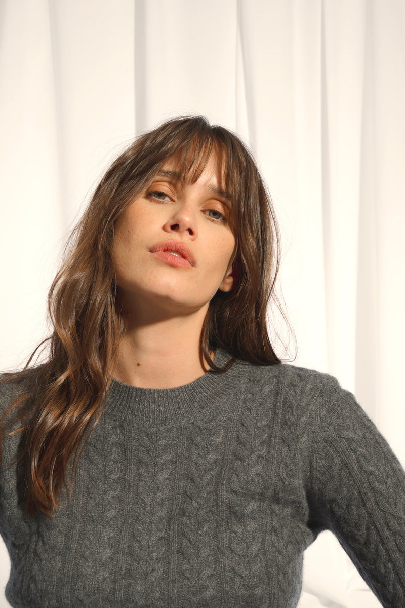 Pull Col Rond 4 Fils Alice - 100% Cachemire 4 Fils - Anthracite Chiné - Femme