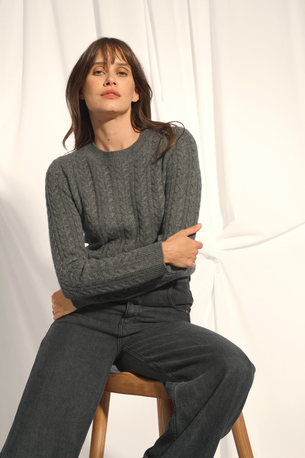 Jersey Cuello Redondo 4 Cabos Alice - 100% Cachemira 4 Cabos - Antracita Vigoré - Mujer
