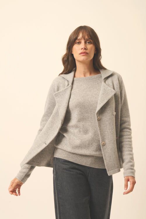 Veste Boutonnée Col Tailleur 4 Fils Chloe - 100% Cachemire 4 Fils - Nuage Chiné - Femme