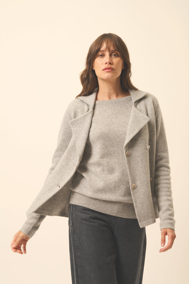 Veste Boutonnée Col Tailleur 4 Fils Chloe - 100% Cachemire 4 Fils - Nuage Chiné - Femme