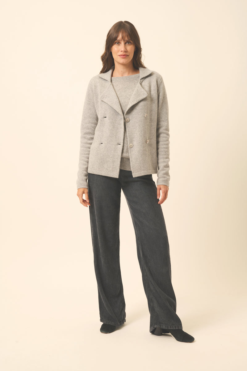 Veste Boutonnée Col Tailleur 4 Fils Chloe - 100% Cachemire 4 Fils - Nuage Chiné - Femme
