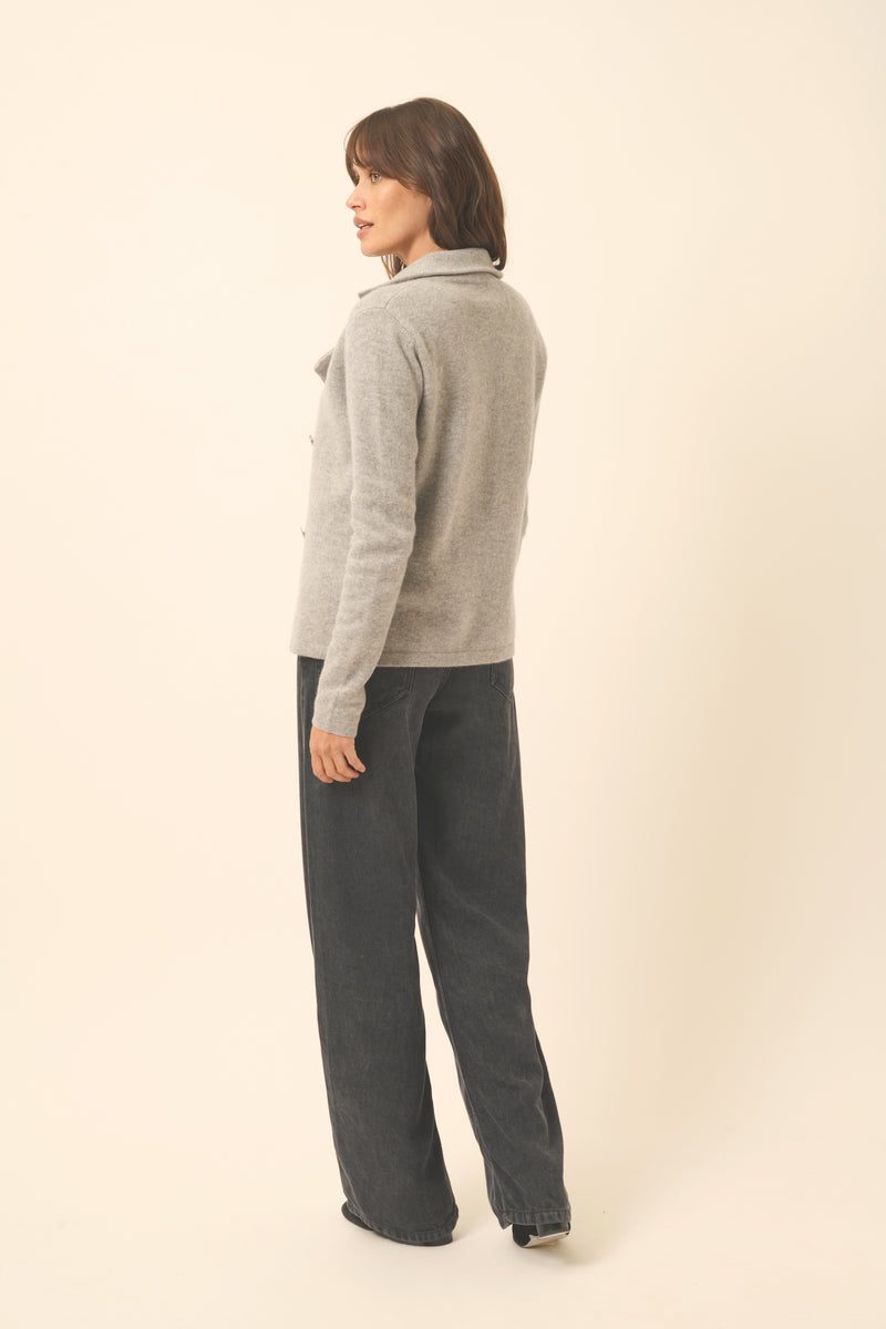 Veste Boutonnée Col Tailleur 4 Fils Chloe - 100% Cachemire 4 Fils - Nuage Chiné - Femme