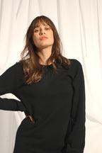 Robe Col Rond Lina - 100% Cachemire 2 Fils - Noir - Femme