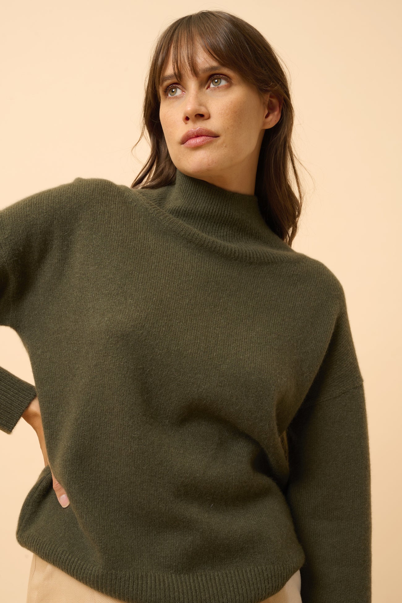 Pull Col Montant 4 Fils Romy - 100% Cachemire 4 Fils - Kaki - Femme