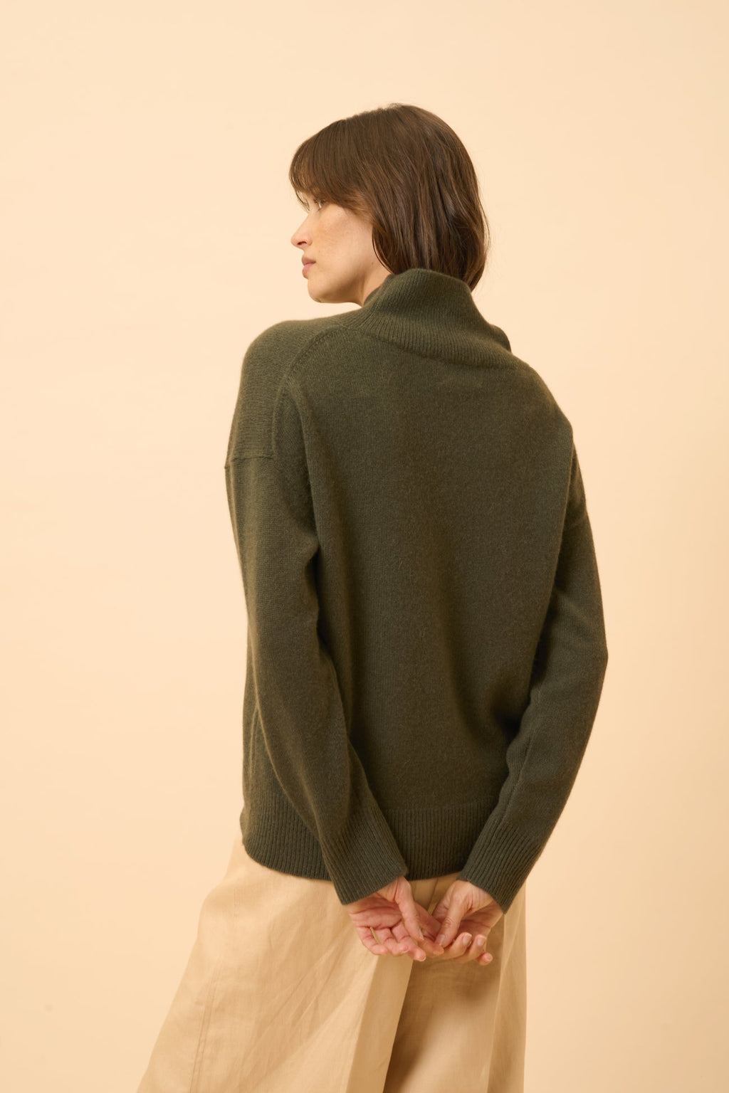 Pull Col Montant 4 Fils Romy - 100% Cachemire 4 Fils - Kaki - Femme
