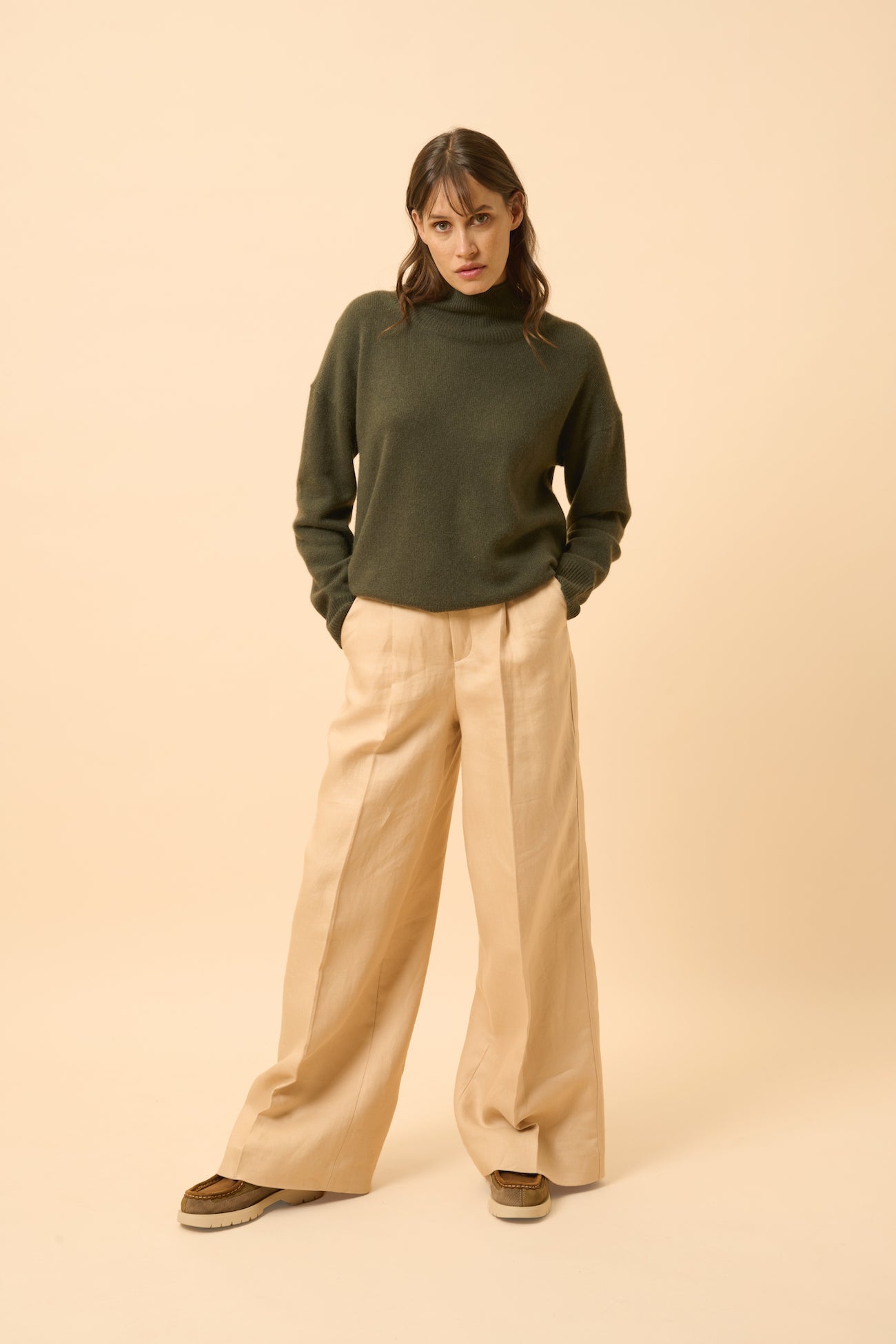 Pull Col Montant 4 Fils Romy - 100% Cachemire 4 Fils - Kaki - Femme