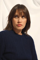 Pull Col Rond 4 Fils - Sarah - Navy