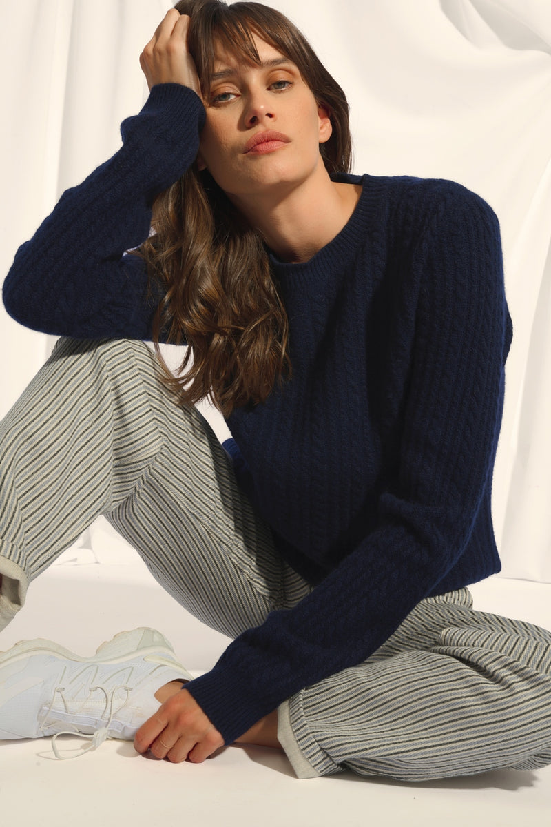 Pull Col Rond 4 Fils - Sarah - Navy