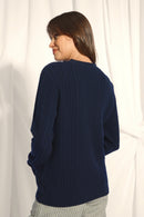 Pull Col Rond 4 Fils - Sarah - Navy