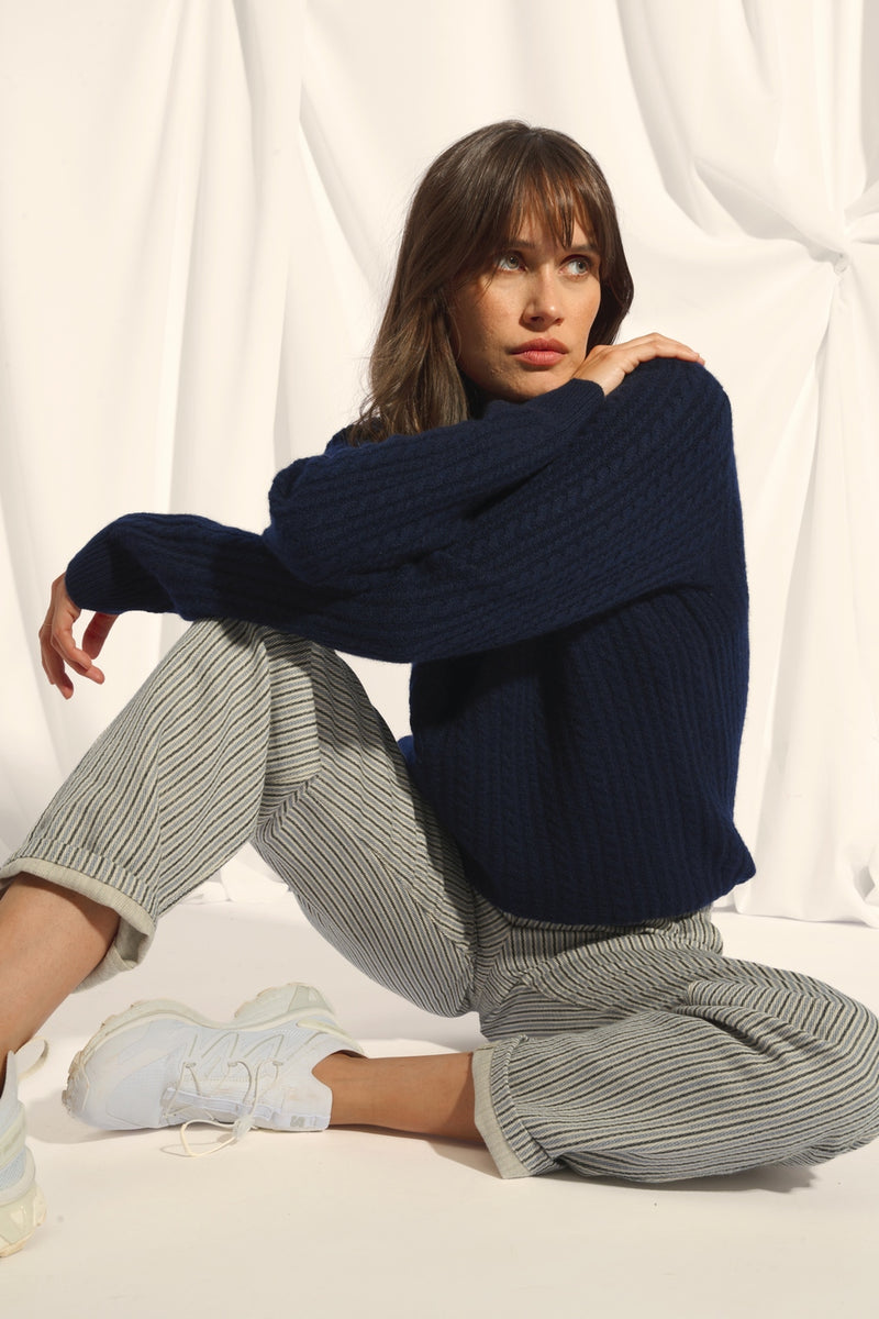 Pull Col Rond 4 Fils - Sarah - Navy