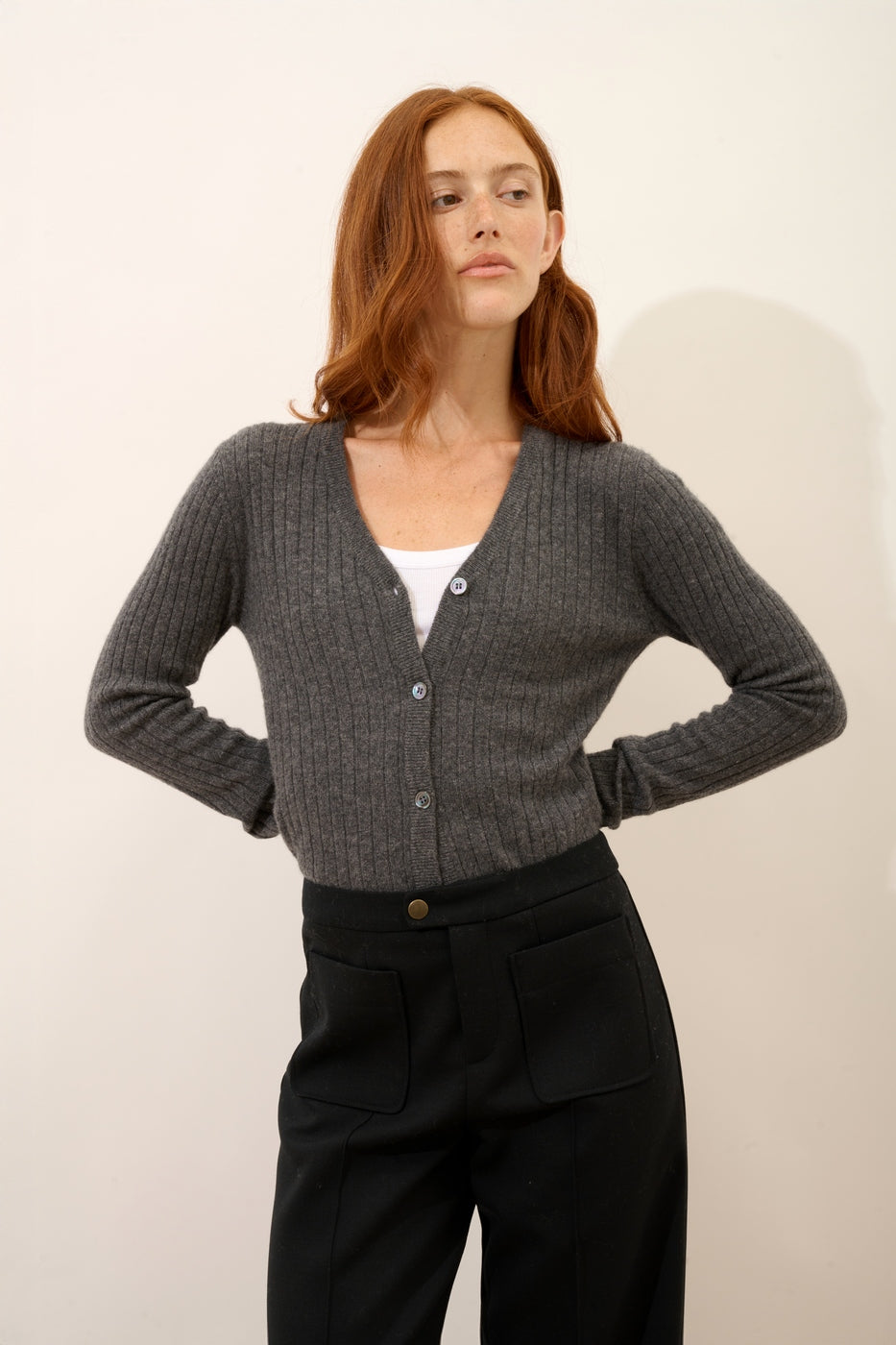 Cardigan Col V - Camille - Anthracite Chiné