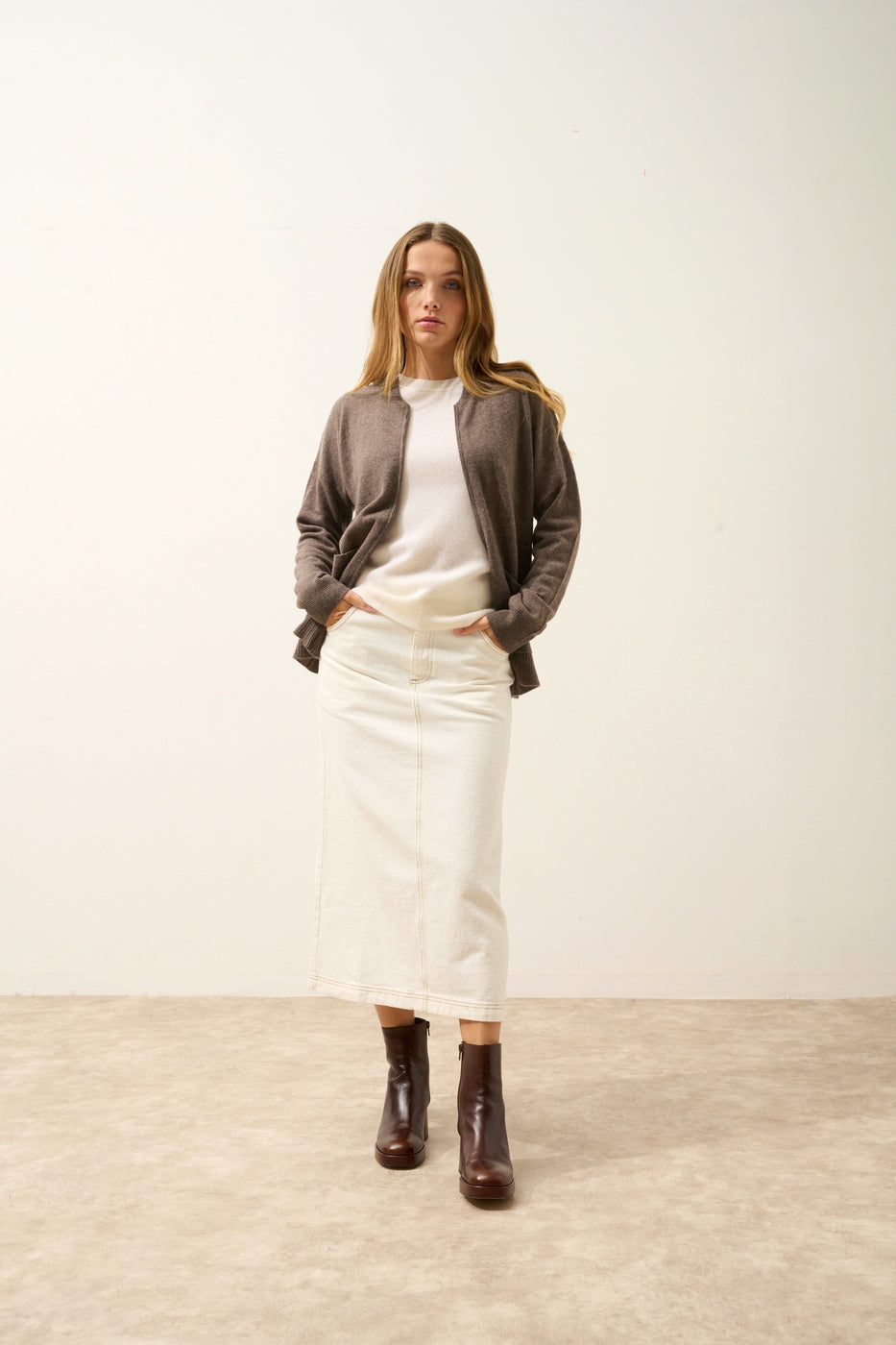 Gilet Zippé Col Mao - Ervie - Taupe Chiné