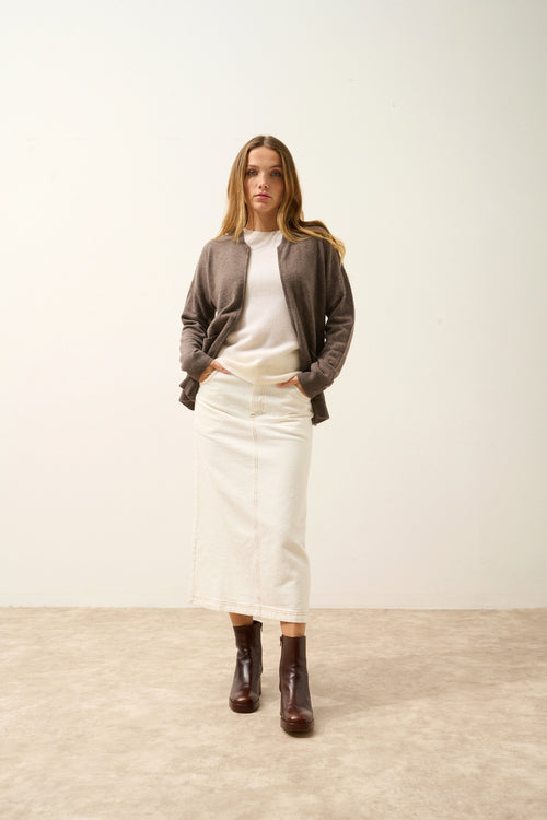 Gilet Zippé Col Mao - Ervie - Taupe Chiné