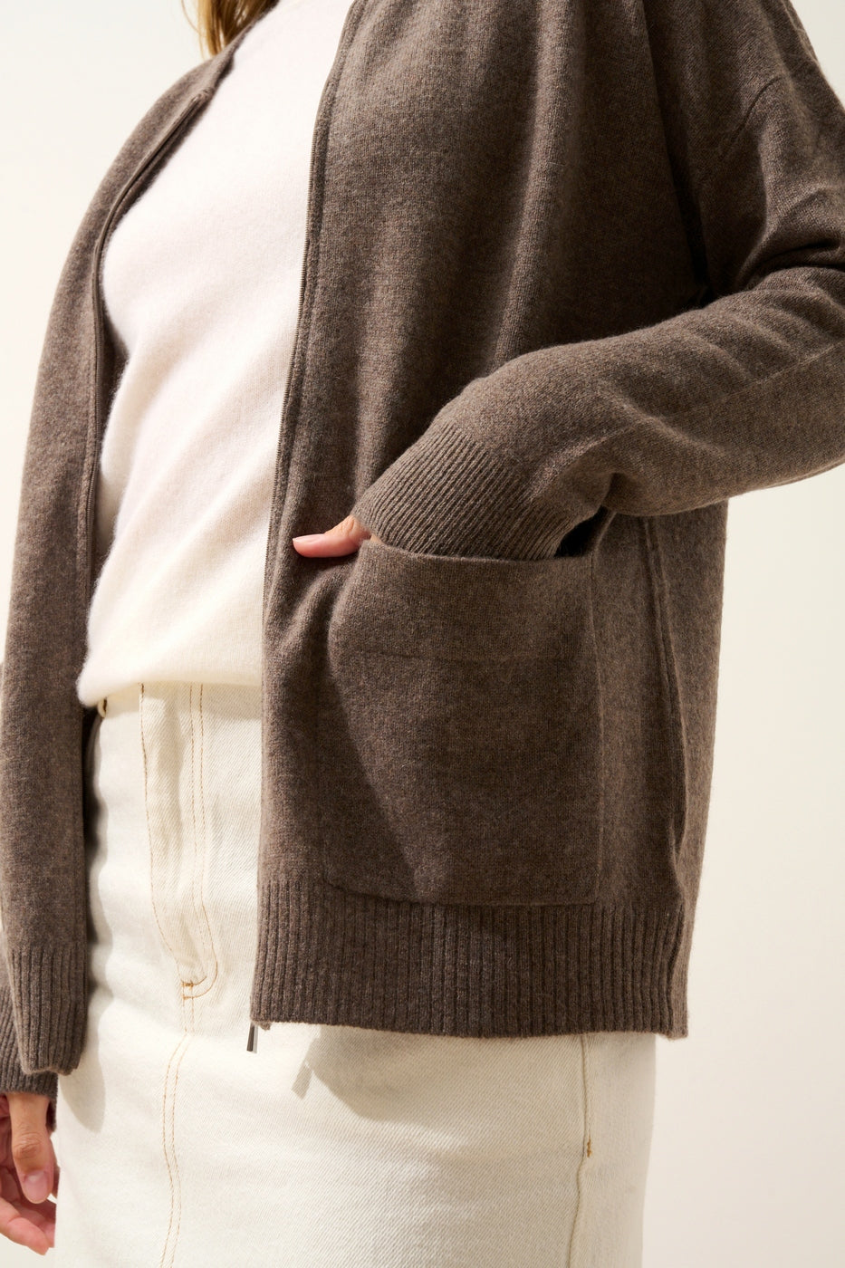 Gilet Zippé Col Mao - Ervie - Taupe Chiné