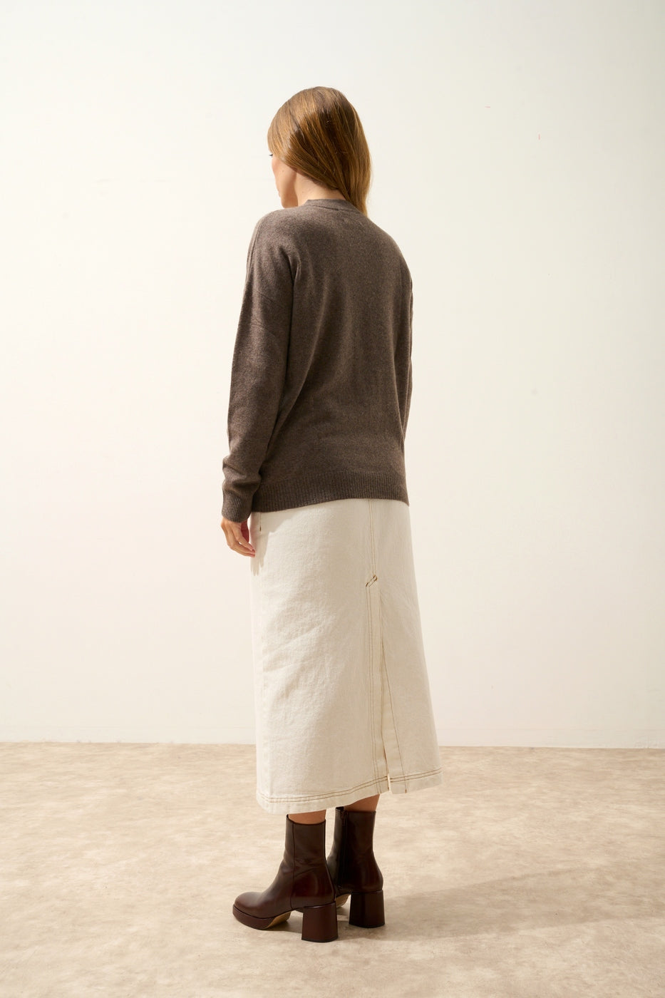 Gilet Zippé Col Mao - Ervie - Taupe Chiné