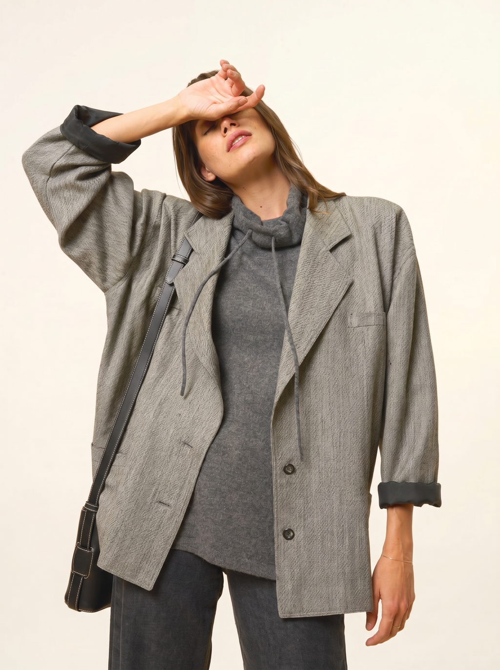 Maglione Collo Alto Coulisse Spacchi Laterali Melrose - Antracite Chiné - Donna