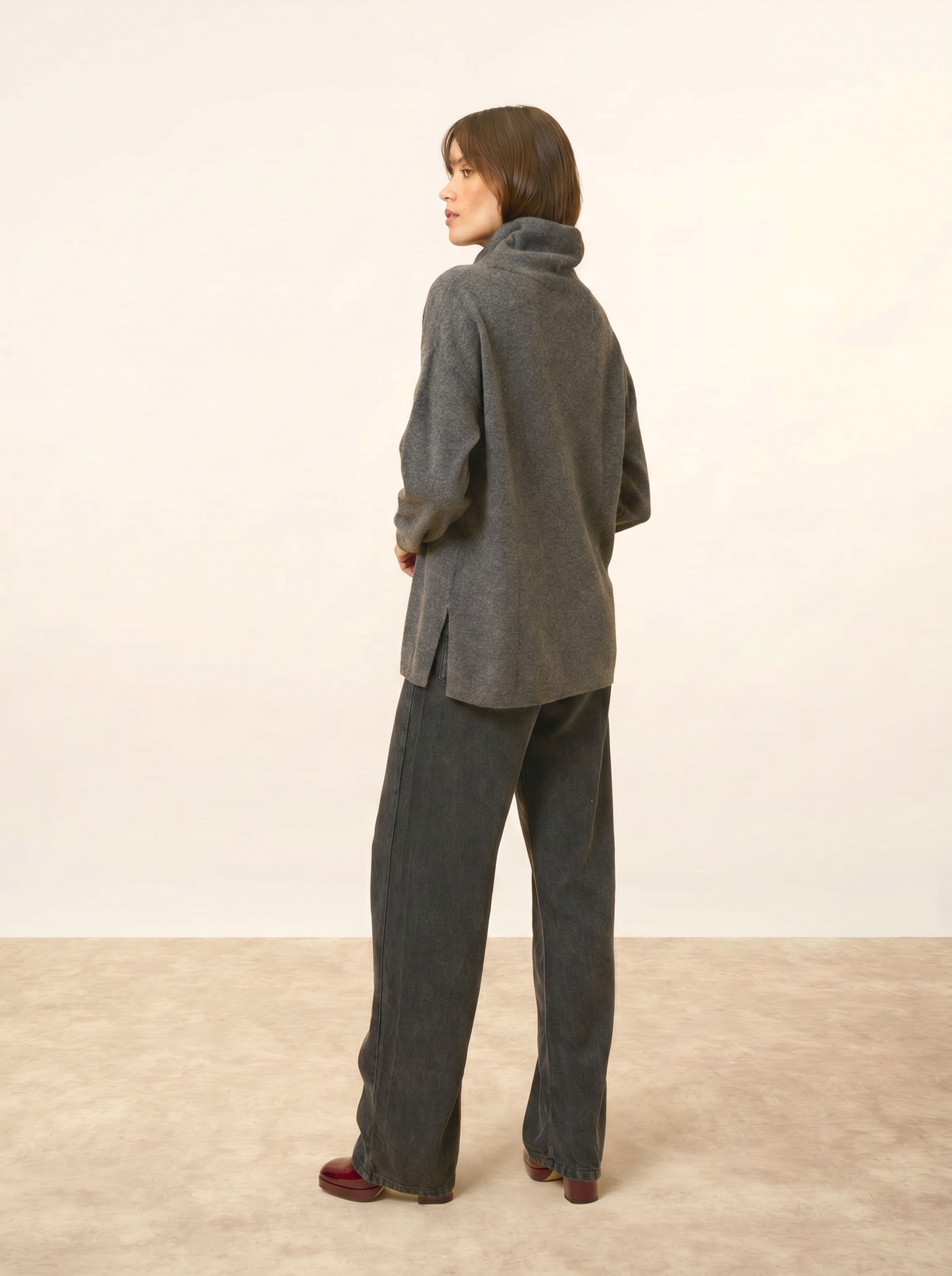 Maglione Collo Alto Coulisse Spacchi Laterali Melrose - Antracite Chiné - Donna