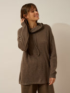 Pull Col Montant Cordon Coulissant Fentes Côtés - Melrose - Taupe Chiné