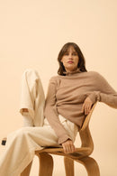 Pull Col Montant Volanté Trila - 100% Cachemire 2 Fils - Camel Chiné - Femme