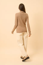 Pull Col Montant Volanté Trila - 100% Cachemire 2 Fils - Camel Chiné - Femme