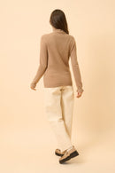 Pull Col Montant Volanté Trila - 100% Cachemire 2 Fils - Camel Chiné - Femme