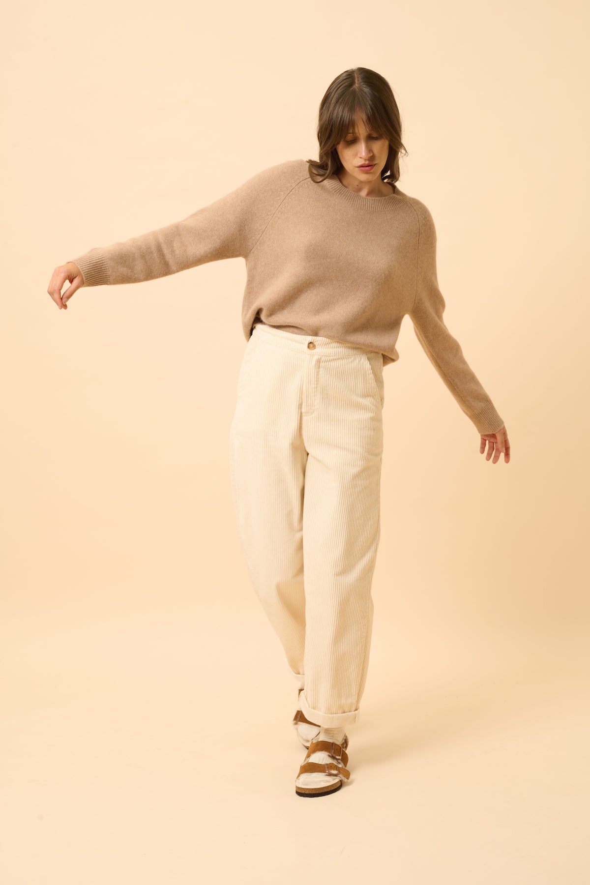 Just Cashmere - Jersey Cuello Redondo 4 Cabos - Kona - Camel Jaspeado