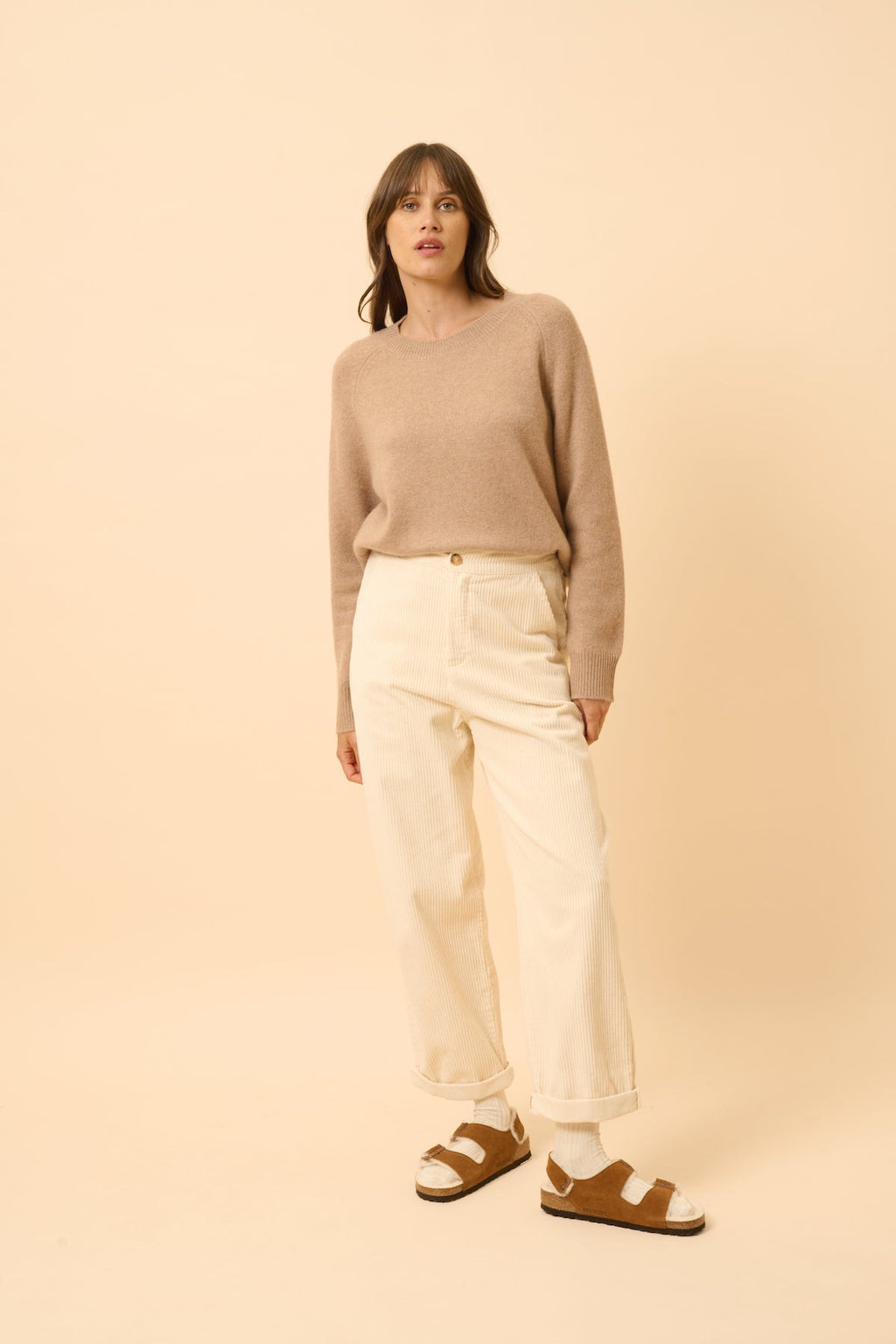 Just Cashmere - Jersey Cuello Redondo 4 Cabos - Kona - Camel Jaspeado