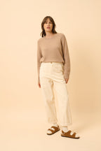 Just Cashmere - Jersey Cuello Redondo 4 Cabos - Kona - Camel Jaspeado