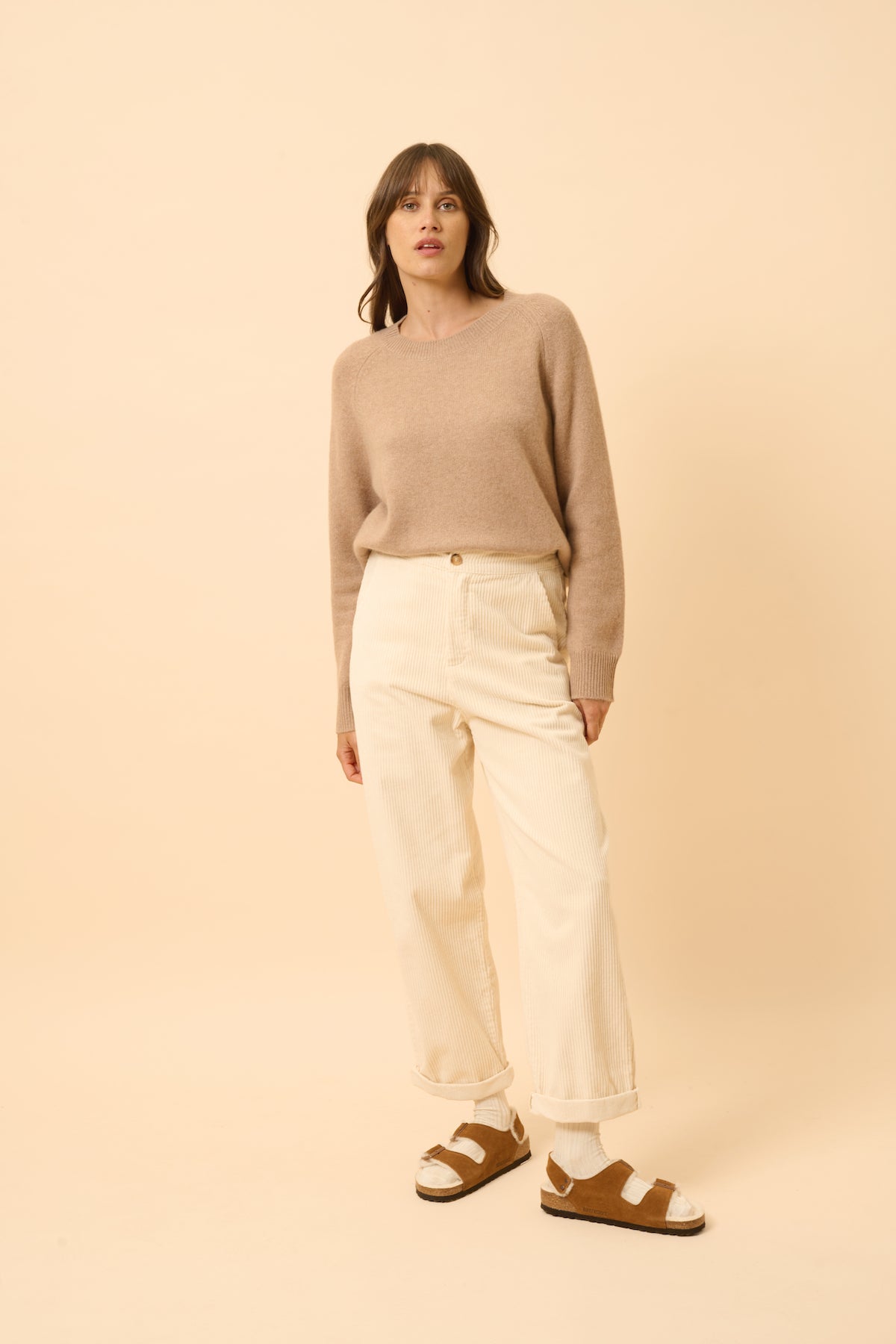 Just Cashmere - Jersey Cuello Redondo 4 Cabos - Kona - Camel Jaspeado
