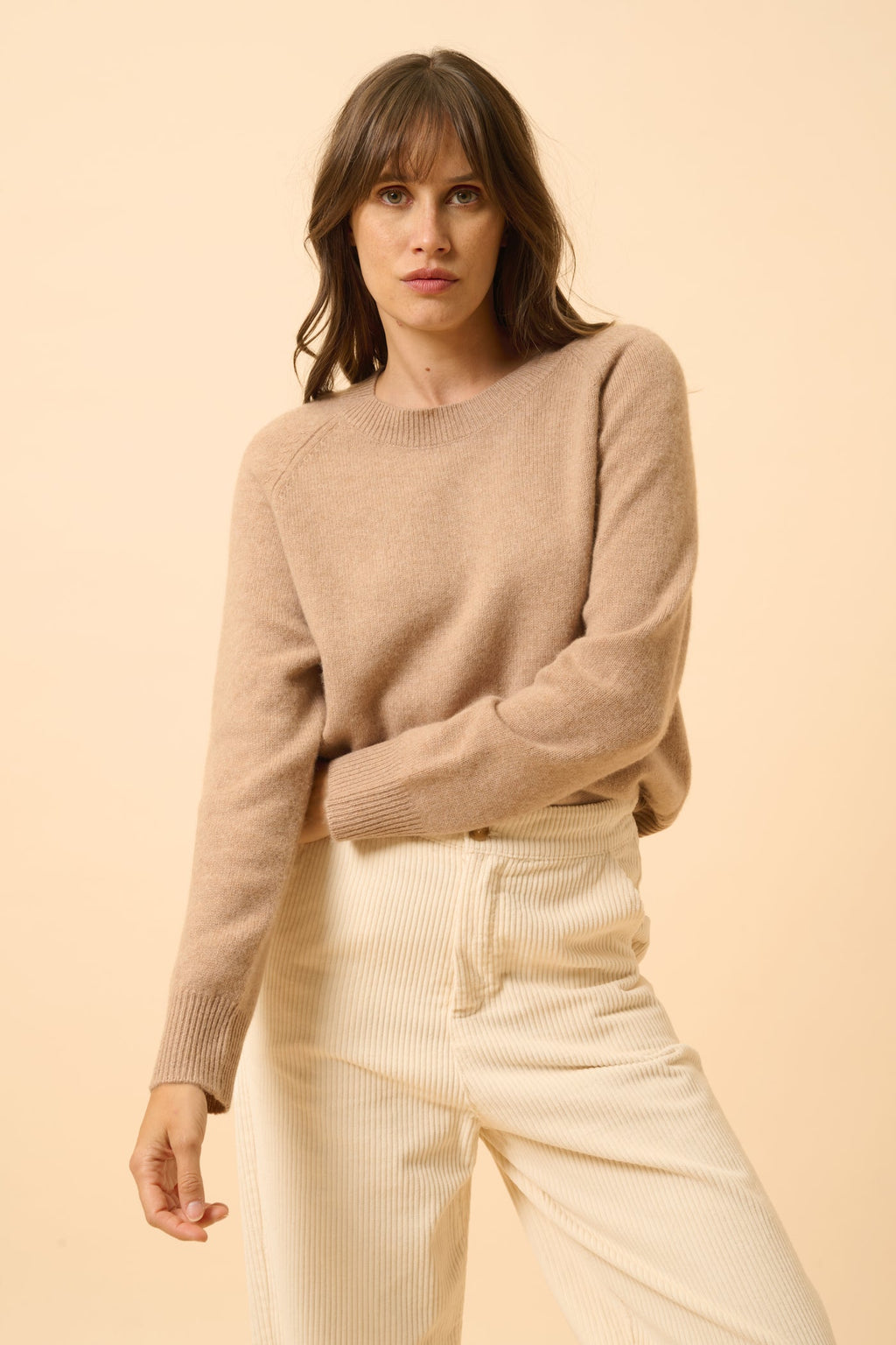 Just Cashmere - Jersey Cuello Redondo 4 Cabos - Kona - Camel Jaspeado