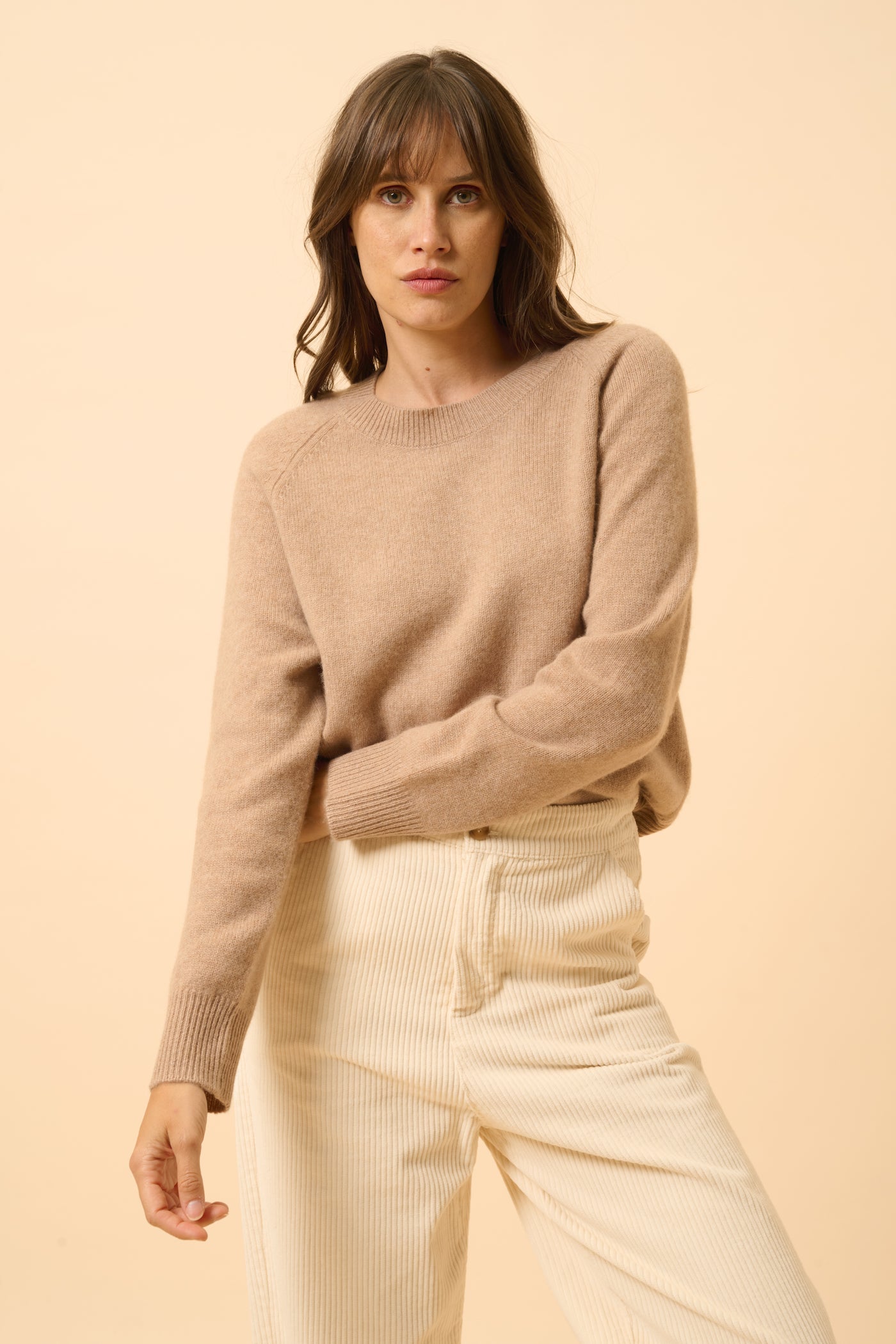 Just Cashmere - Jersey Cuello Redondo 4 Cabos - Kona - Camel Jaspeado