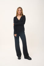Zion Zip-Up V-Neck Cardigan - 100% 2-Ply Cashmere - Black - Women