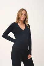 Zion Zip-Up V-Neck Cardigan - 100% 2-Ply Cashmere - Black - Women