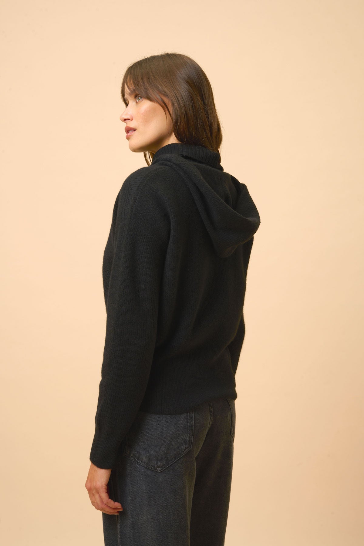 Zip-Up Hooded Cardigan - Helga - Black