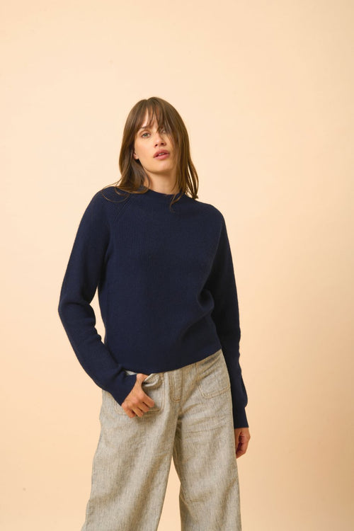 Pull Col Rond Zippé Dos - Jona - Navy