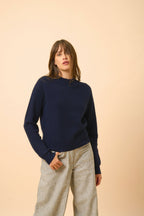 Round-neck Jumper with Back Zip - Jona - Navy