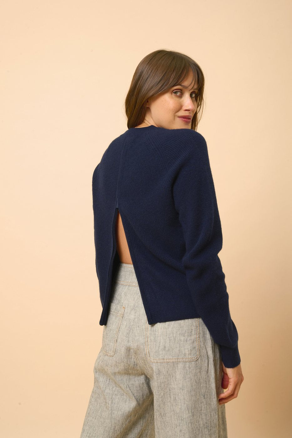 Round-neck Jumper with Back Zip - Jona - Navy