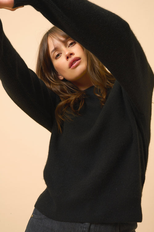 Pull Col Rond Zippé Dos - Jona - Noir