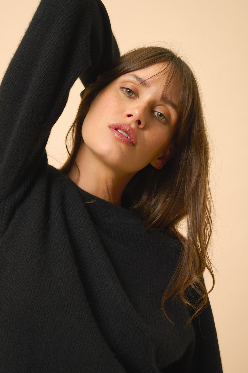 Pull Col Rond Zippé Dos - Jona - Noir