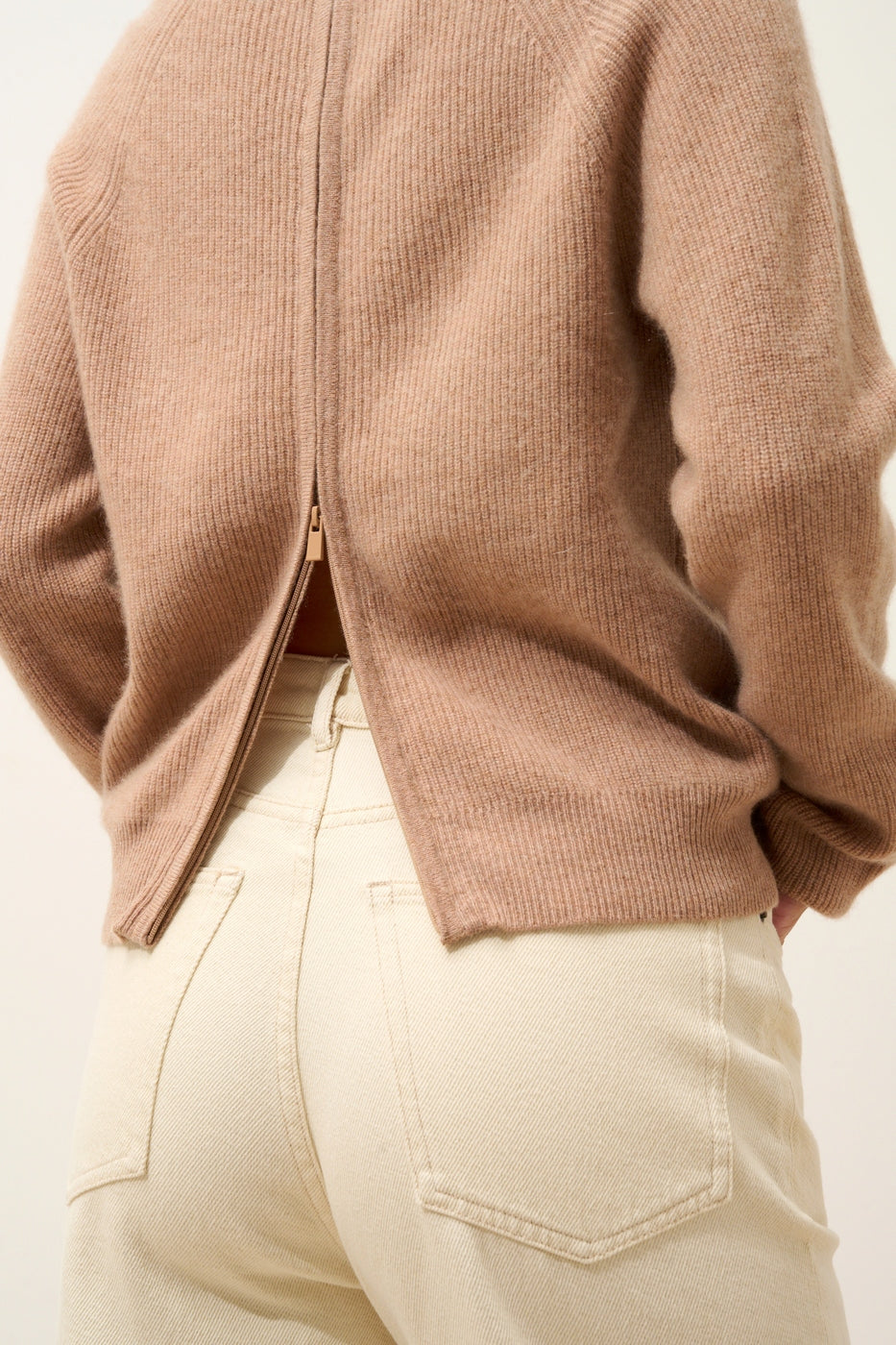 Pull Col Rond Zippé Dos - Jona - Camel Chiné