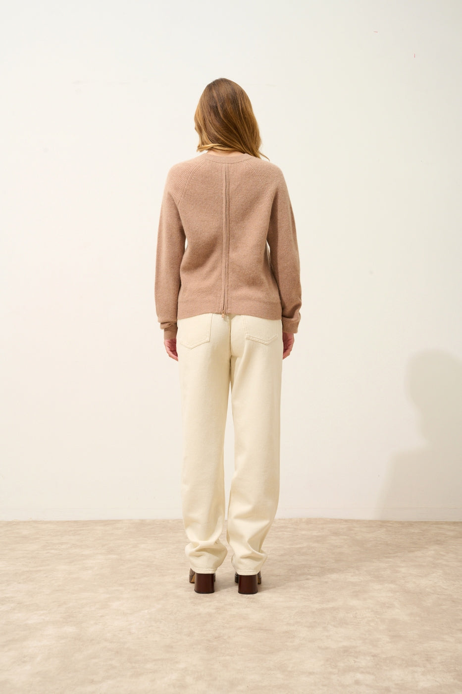 Pull Col Rond Zippé Dos - Jona - Camel Chiné
