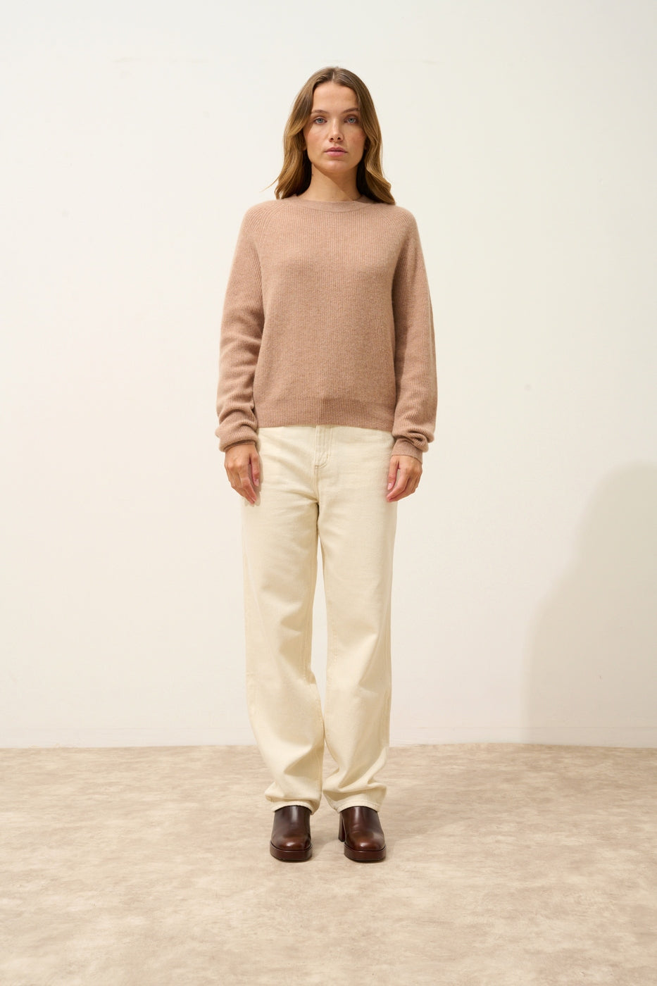 Pull Col Rond Zippé Dos - Jona - Camel Chiné