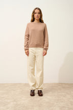 Pull Col Rond Zippé Dos - Jona - Camel Chiné