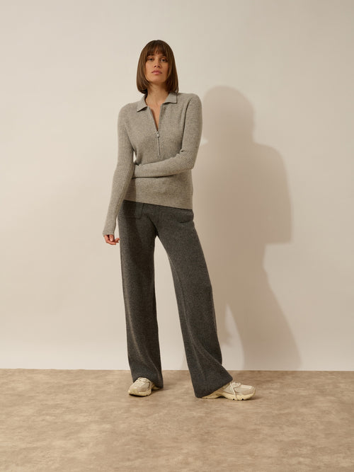 Polo Col Zippé Manches Longues - Kristjan - Nuage Chiné