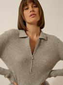 Polo Col Zippé Manches Longues - Kristjan - Nuage Chiné